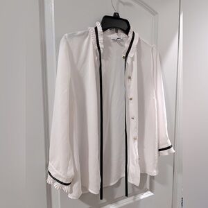 Chic White Blouse with Black Trim